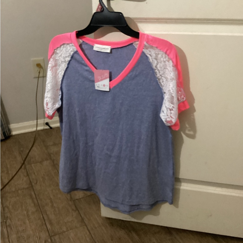 Lovely Melody Pink and Blue V-Neck Top